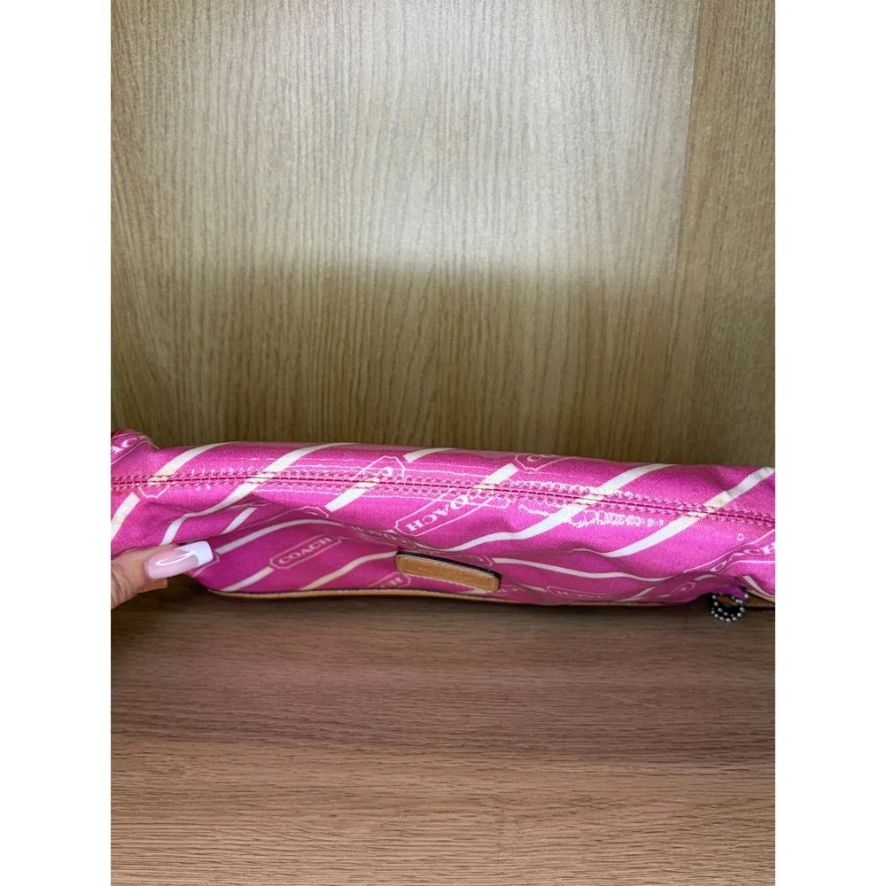 Coach Pink Logo Stripe Cosmetic Case Medium